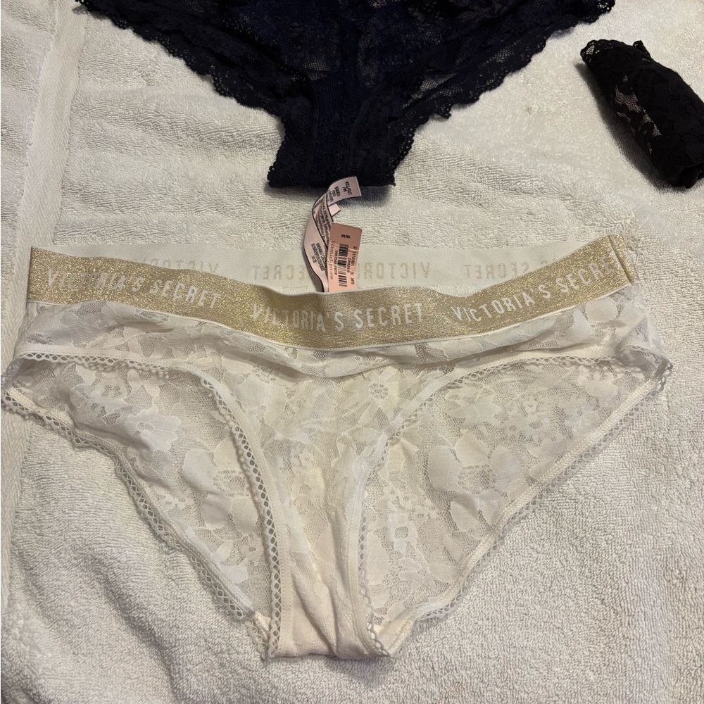 Victoria's Secret White and Gold Lace Trim Panties